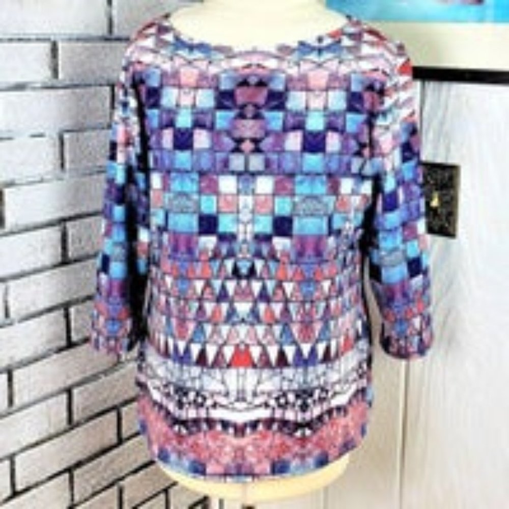 Peck & Peck Geo Print Boatneck Top Sz Lg #1218